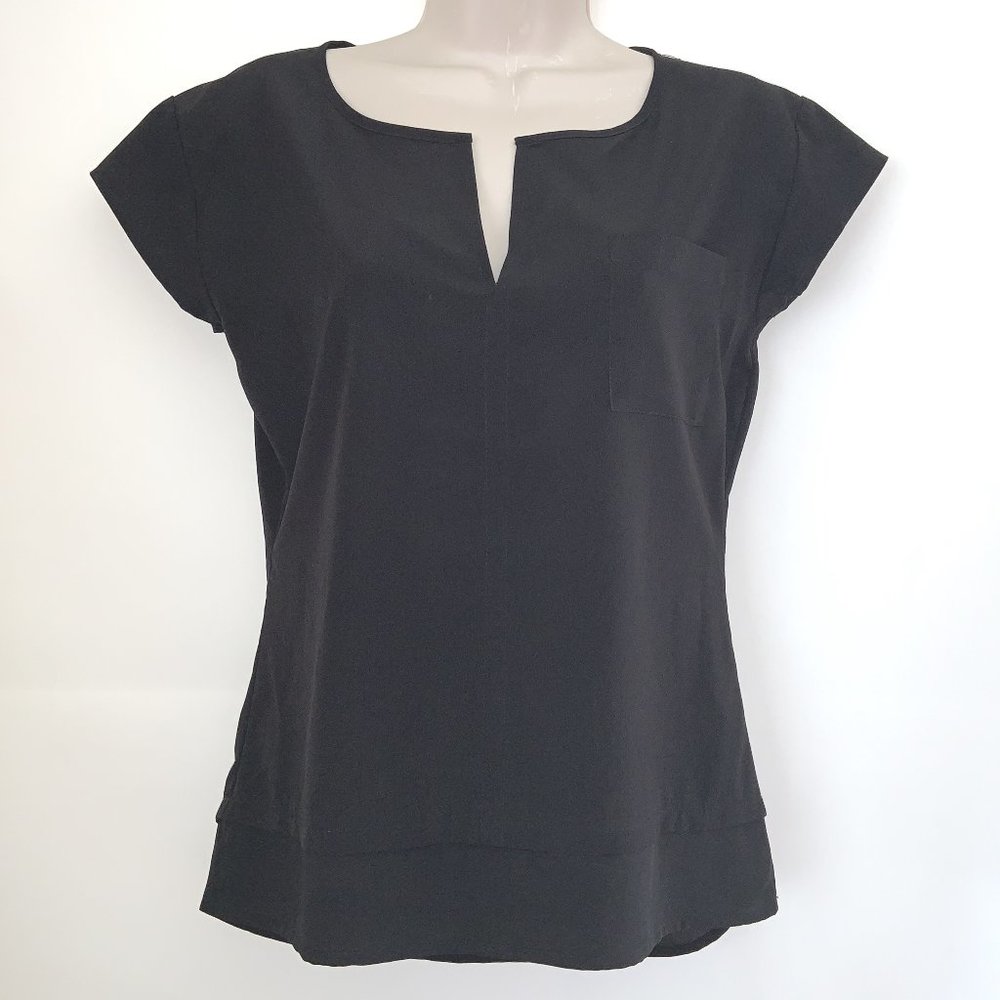 SANCTUARY Black V-Neck Cap Sleeve Pocket Shirt Blouse Top Size S